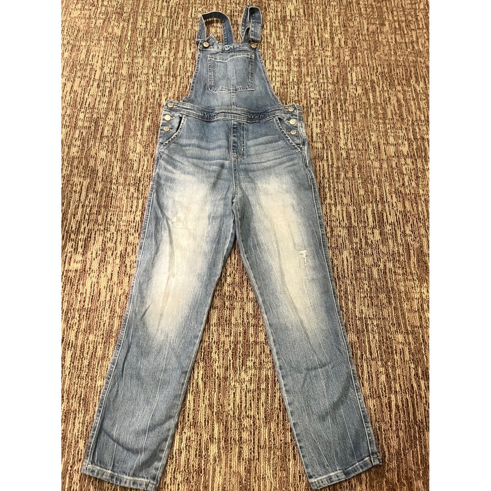 Cat & Jack Kids Straight Leg Denim Overalls Light Wash Distressed XL 14